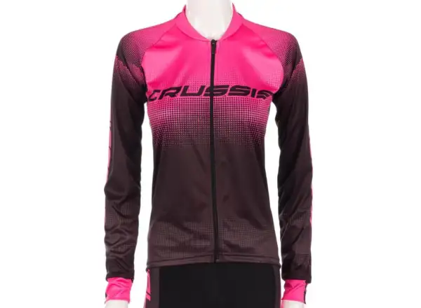 Dámsky cyklistický dres Crussis s dlhým rukávom black/pink
