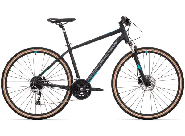 Rock Machine CrossRide 700 2021 mat black/dark grey/petrol blue trekingový bicykel