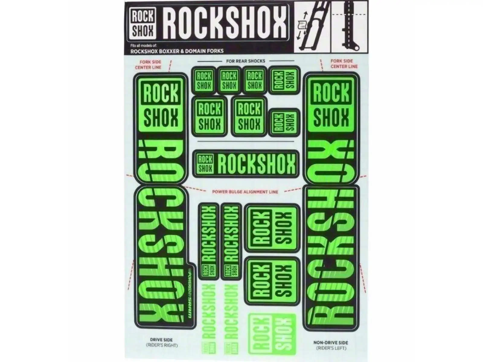 Súprava nálepiek Rock Shox Neon Green pre BoXXer/Domain Dual Crown