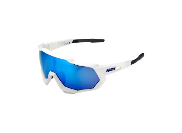 100% okuliare Speedtrap matné biele/hyper modré viacvrstvové zrkadlové šošovky