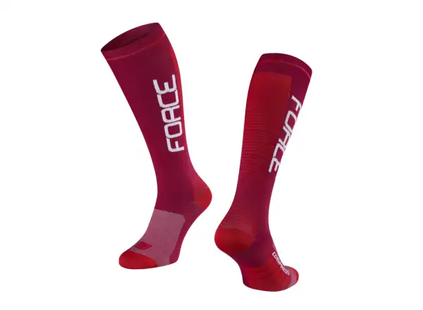 Kompresné ponožky Force bordová/červená