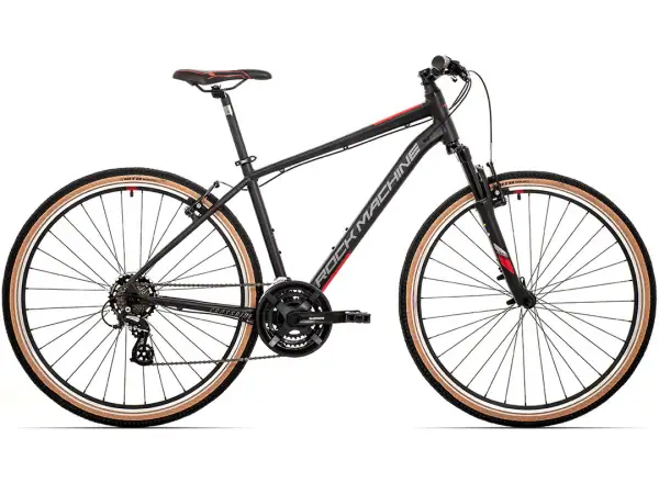 Rock Machine CrossRide 100 mat black/dark grey/brick red trekingový bicykel