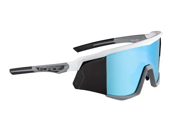 Cyklistické okuliare Force Sonic biele/šedé, modré zrkadlové sklá
