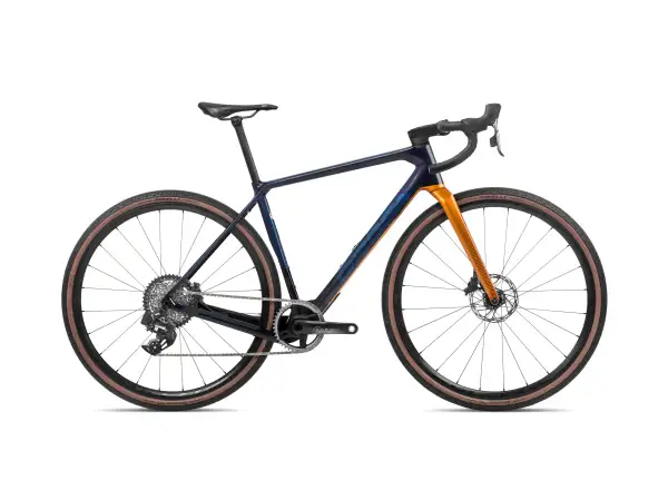 Orbea Terra M21eTEAM 1X gravel bike Blue Carbon View / Leo Orange Gloss