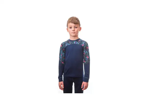 Sensor Merino Impress Set detské tričko dlhý rukáv + nohavice deep Blue/Floral