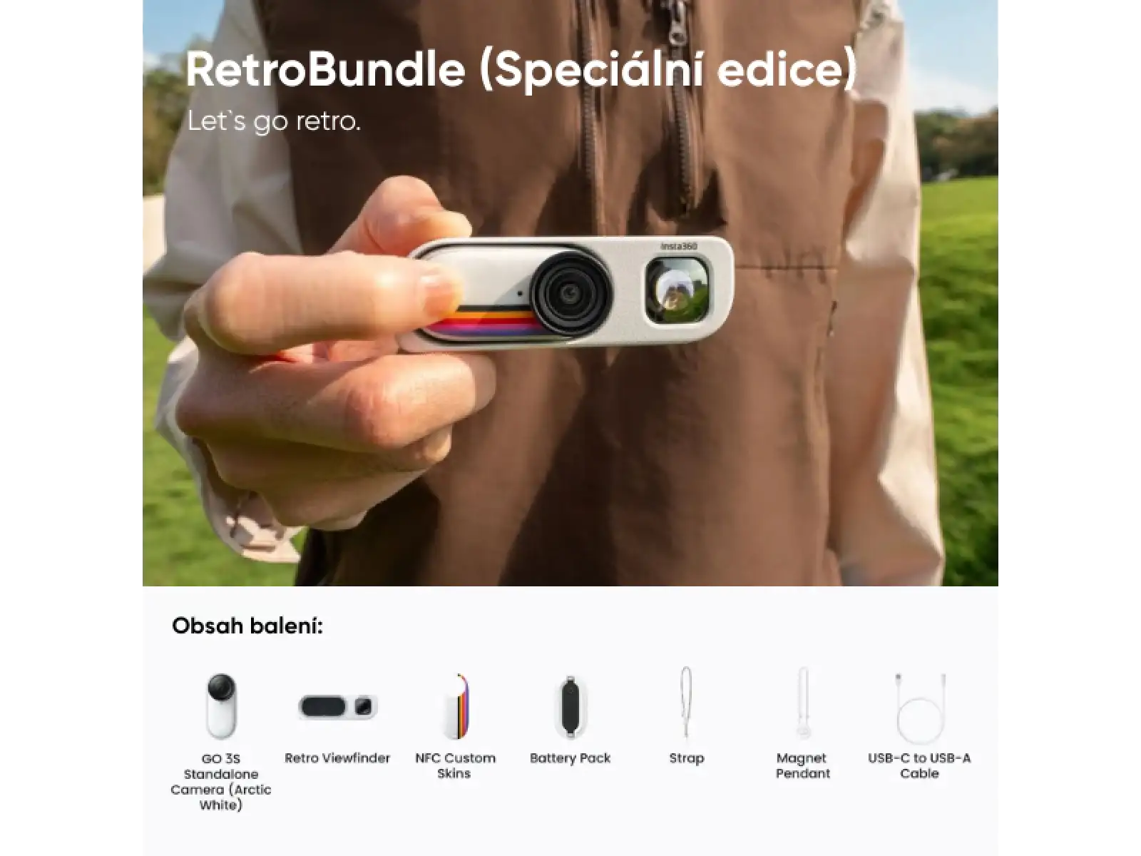 Insta360 GO 3S kamera Retro bundle 64 GB špeciálna edícia biela