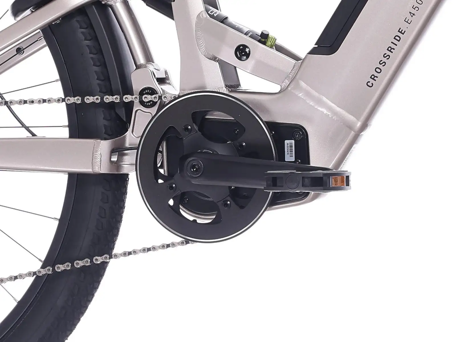 Rock Machine Crossride e450 FS nízkonavstupové celoodpružené elektrobicykel Sand Grey/Black
