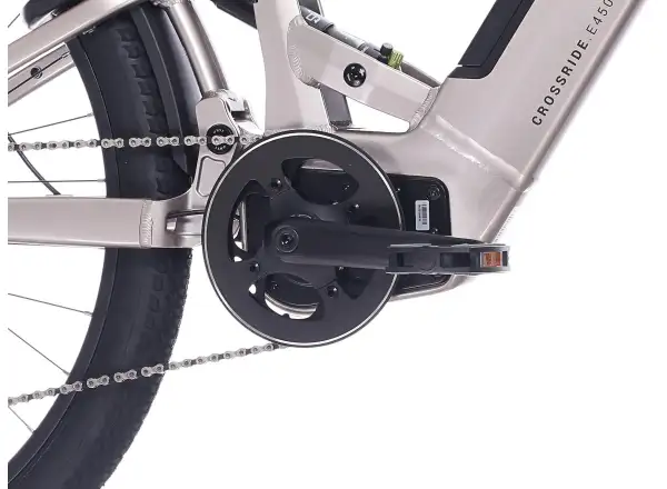 Rock Machine Crossride e450 FS nízkonavstupové celoodpružené elektrobicykel Sand Grey/Black