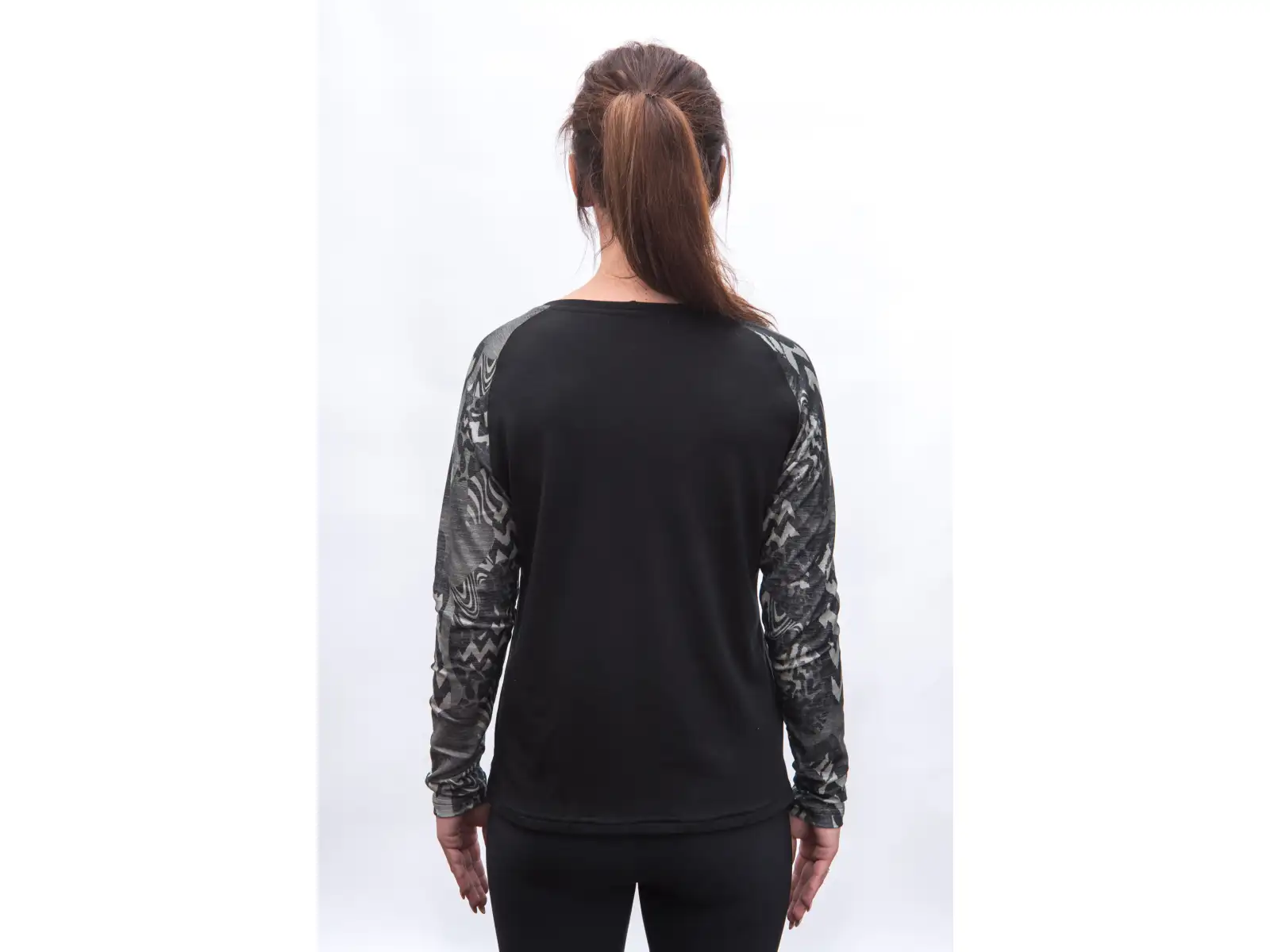 Sensor Merino Blend Impress dámske tričko dlhý rukáv čierna/zebra