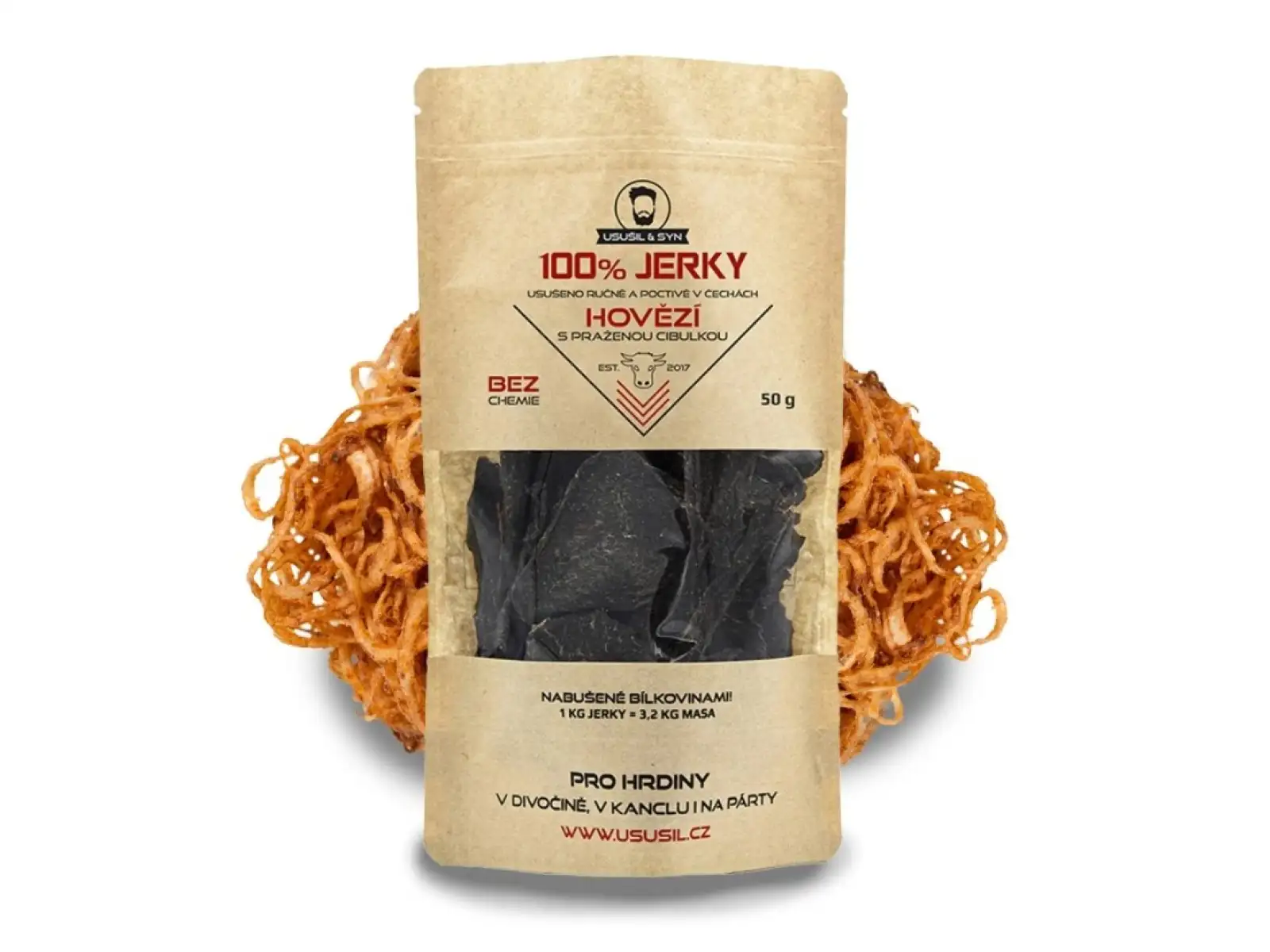 Usušil & syn 100% JERKY Hovädzie s praženou cibuľkou 50 g