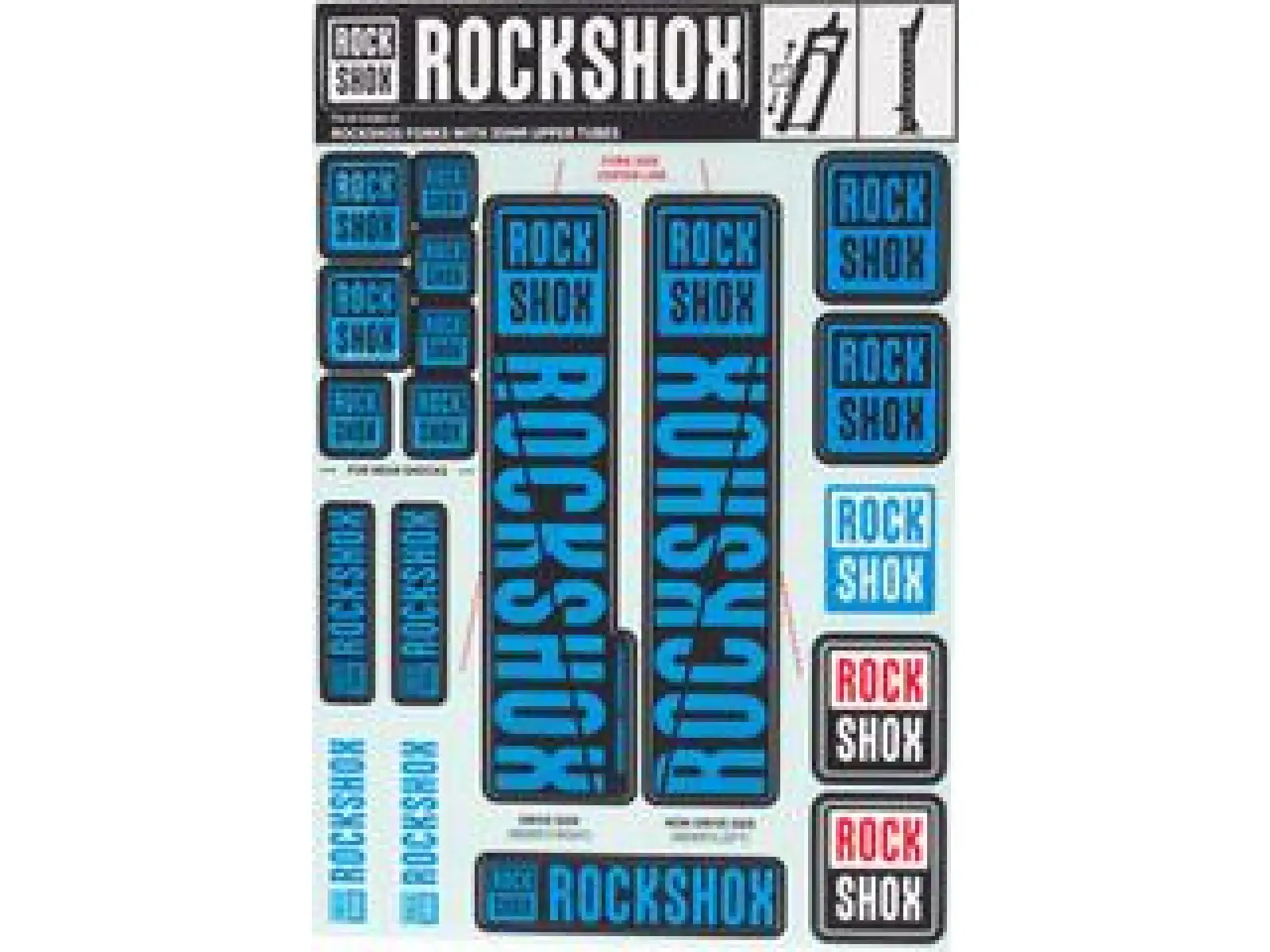 Súprava nálepiek Rock Shox Water Blue pre Pike/Lyrik/Yari/Domain/Revelation (2018+)