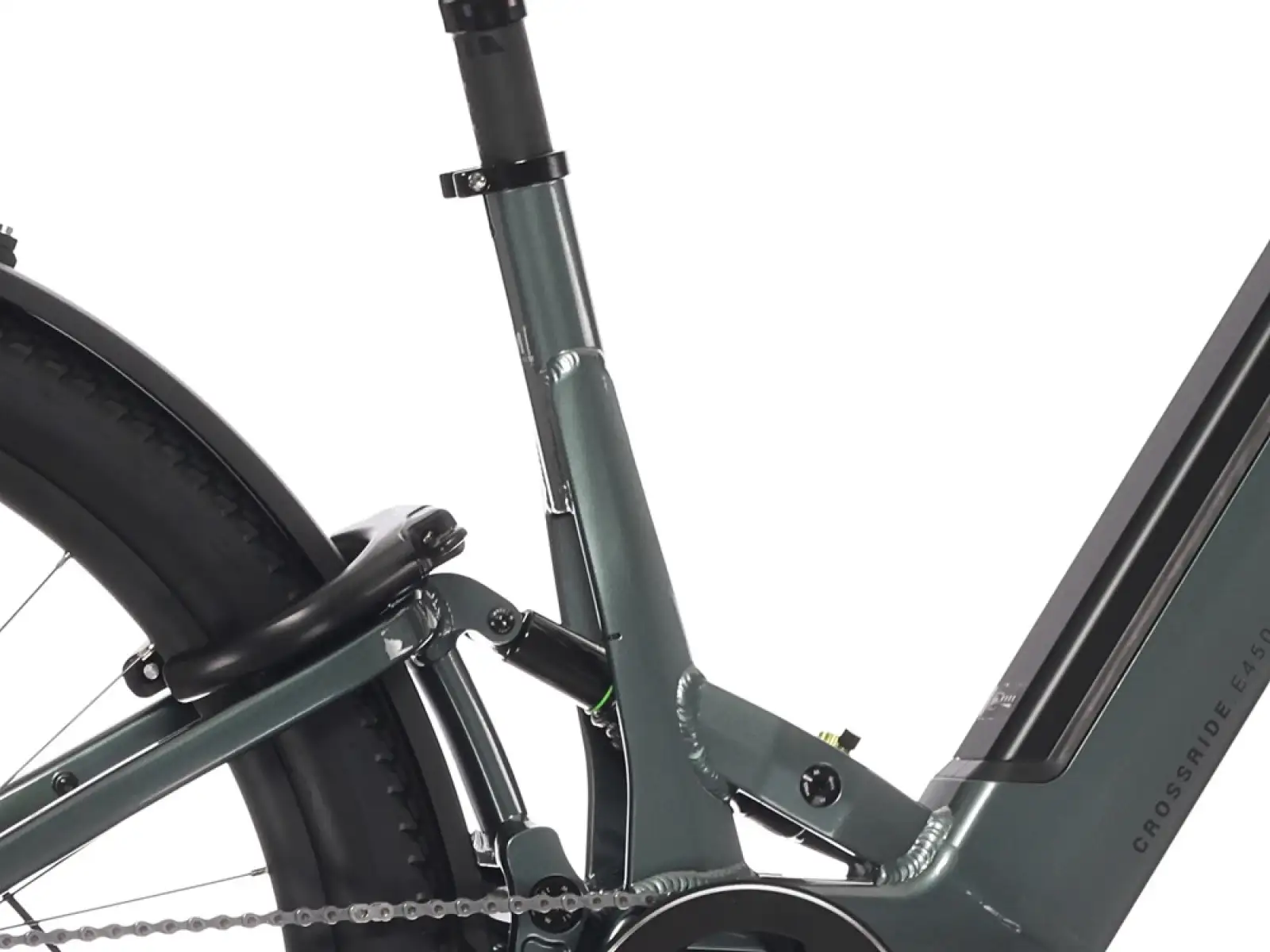 Rock Machine Crossride e450 FS nízkonástupový celoodpružený elektrobicykel Ocean Grey/Black