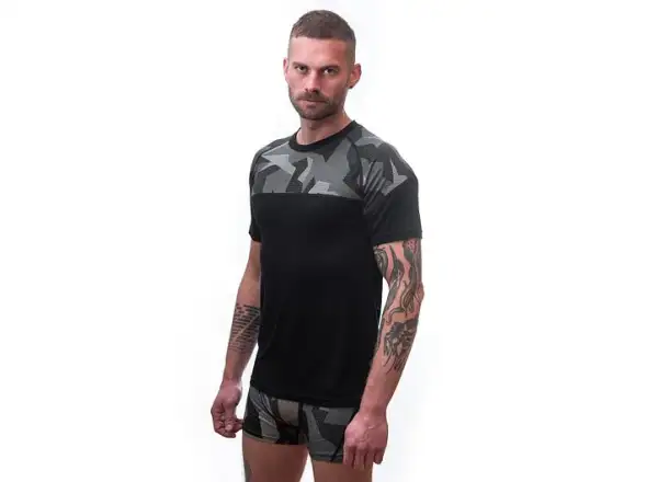Sensor Merino Impress pánske tričko krátky rukáv čierna/Camo