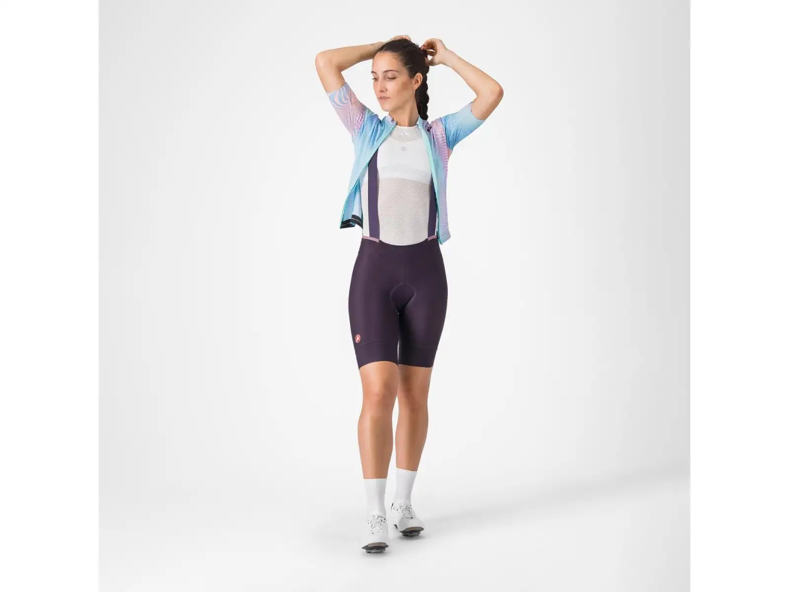 Castelli Prima 2 DT dámske kraťasy s vložkou a trakmi Dark Night Shade/Deep Purple