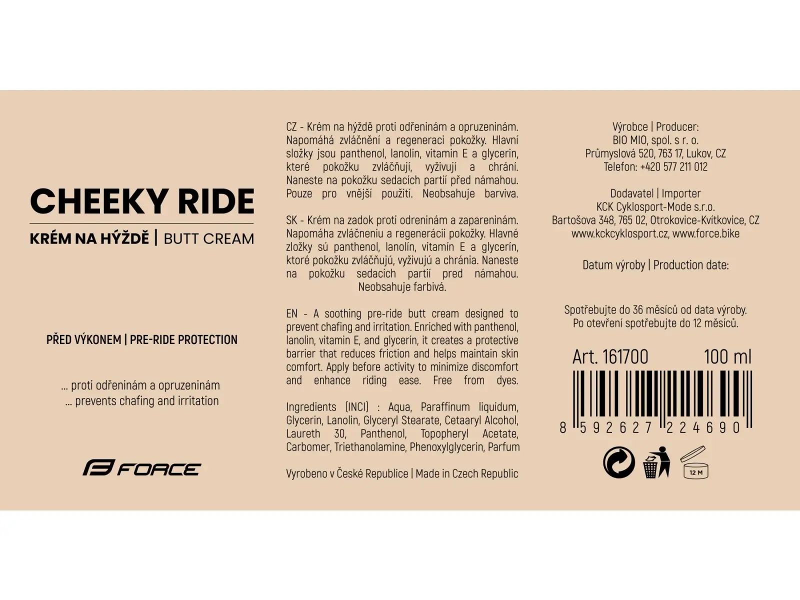 Force Cheeky Ride krém na zadok 100 ml