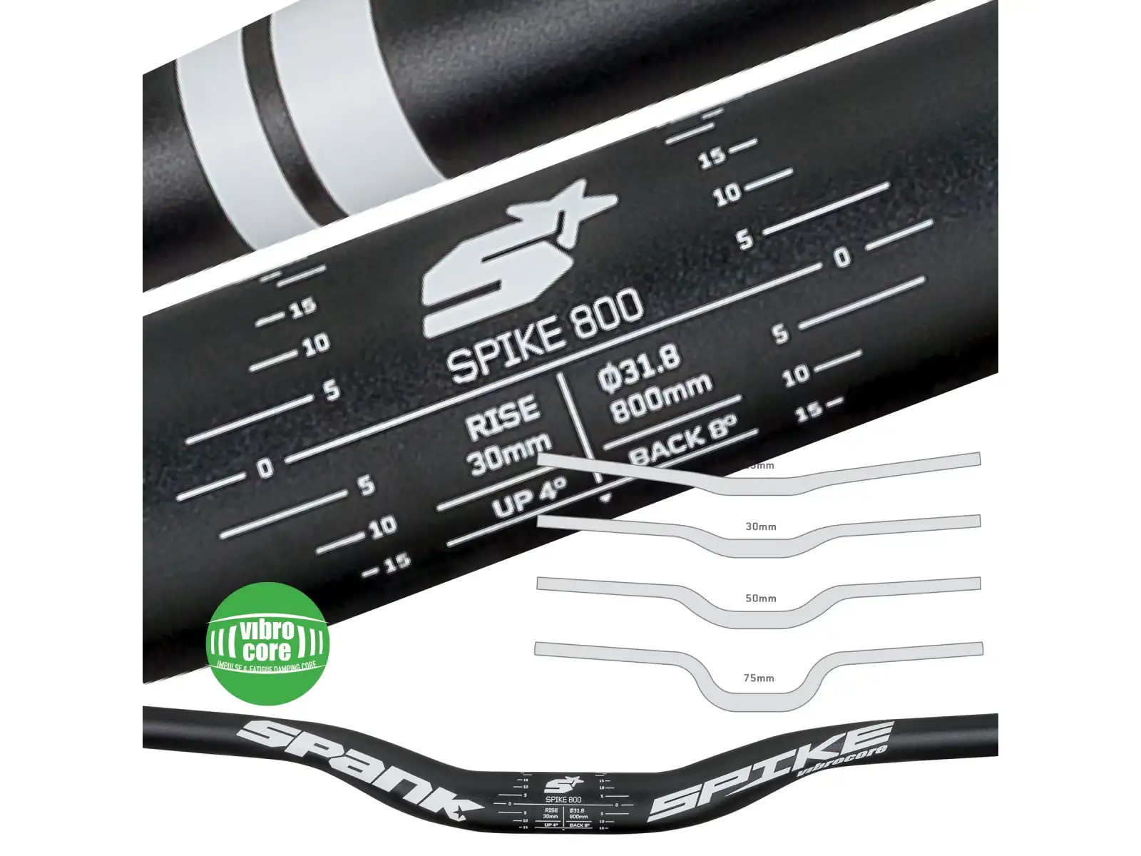 Spank Spike Vibrocore 800 mm/31,8 mm riser 30 mm alu riadidlá čierne - Nebalené