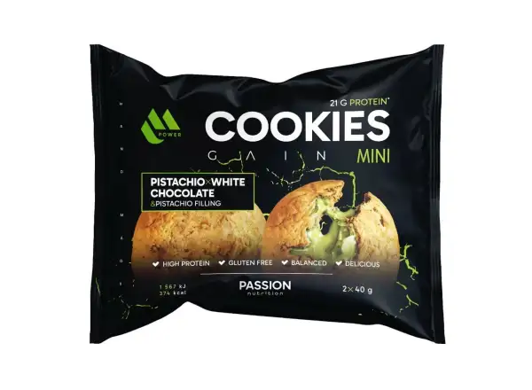 Passion MPower Cookie Gain Mini 2x40g Pistáciová s bielou čokoládou pistáciová náplň