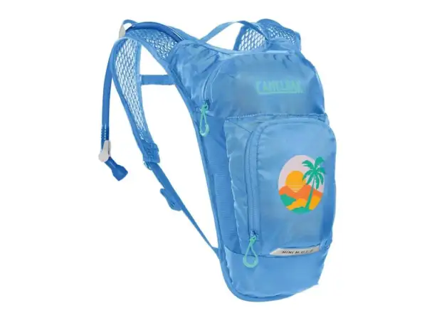 Detský batoh Camelbak Mini Mule 5 l + rezervoár 1,5 l (modrý s palmovým vzorom)