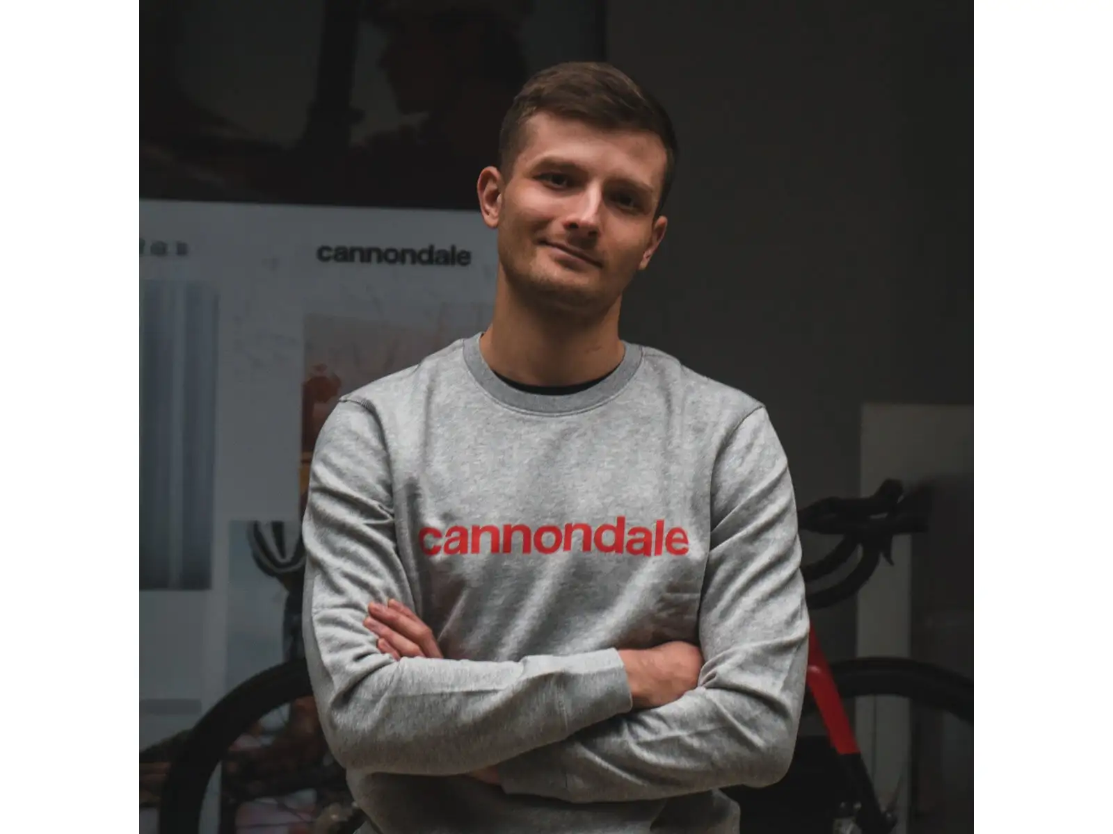 Cannondale Lifestyle pánska mikina dlhý rukáv Heather Grey/Rally Red