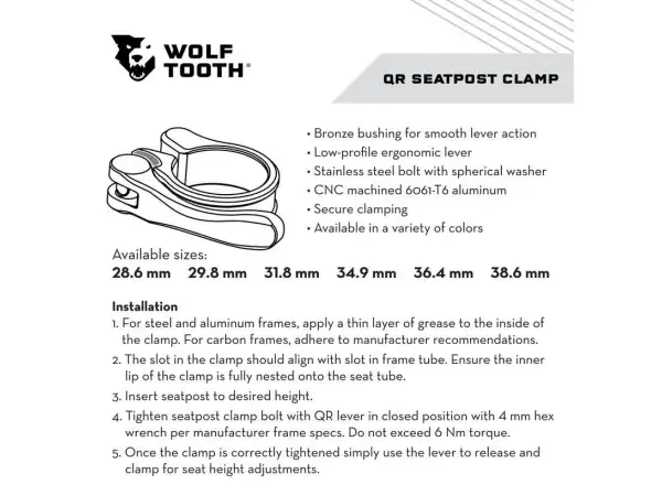 WOLF TOOTH sedlová objímka 31,8 mm zelená Quick Release
