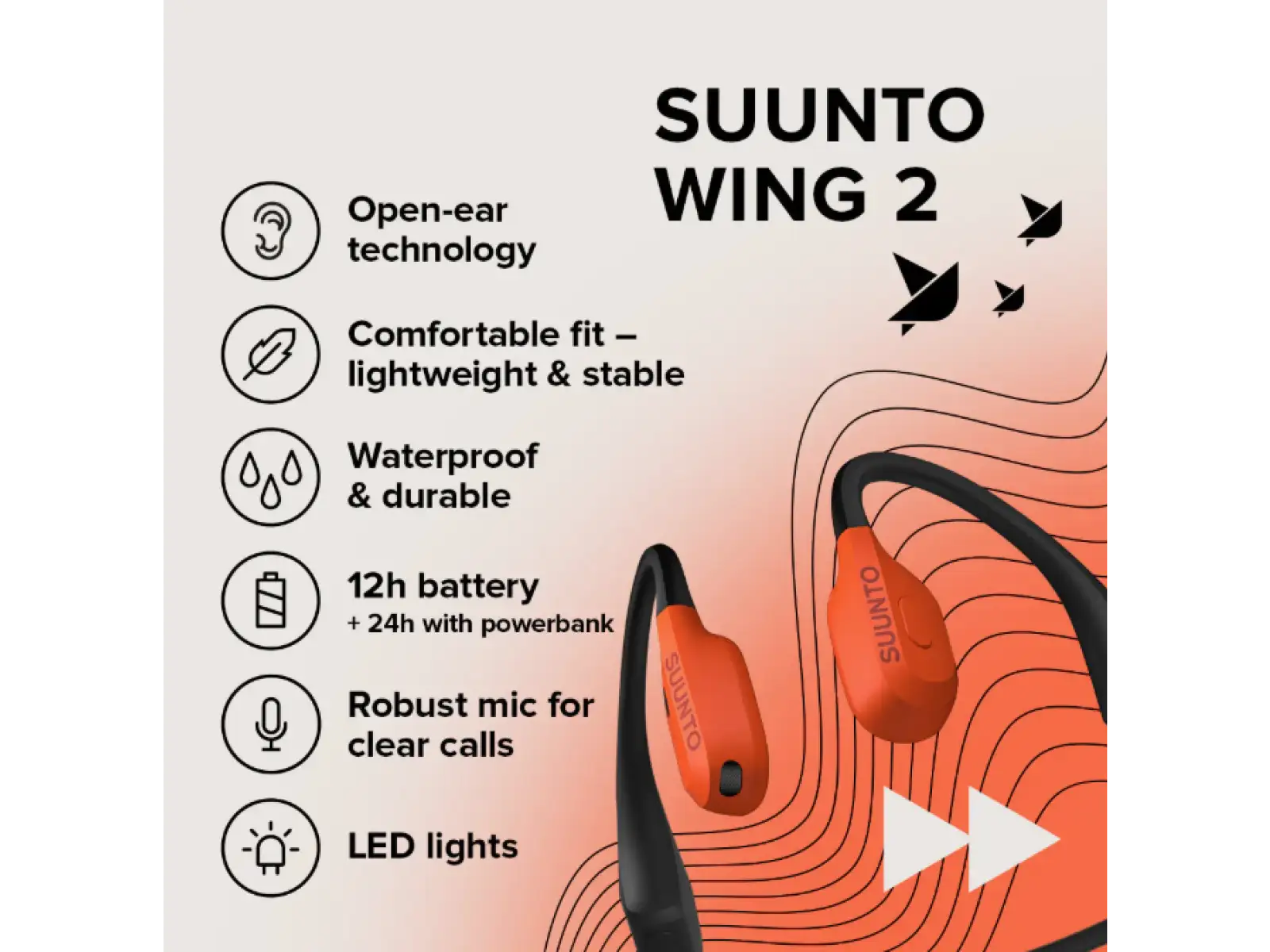 Suunto Wing 2 slúchadlá Coral Orange