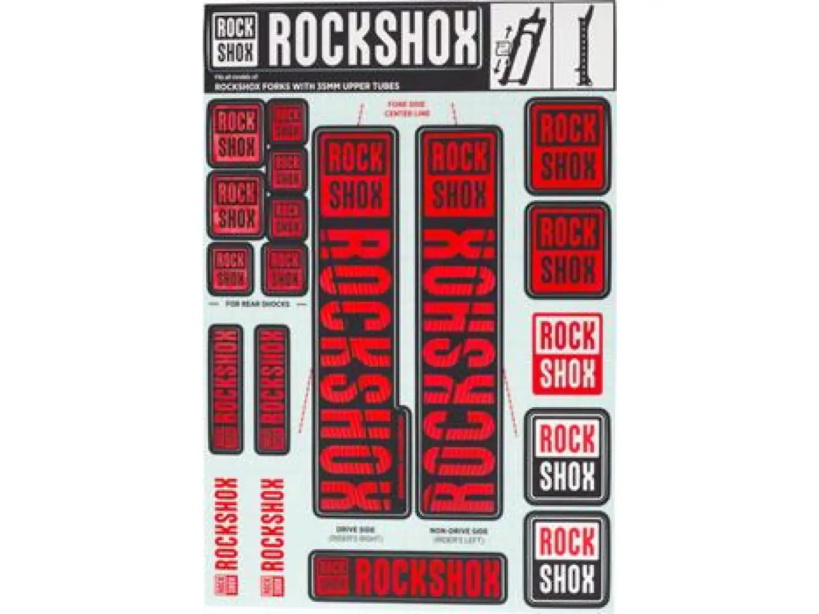 Súprava nálepiek Rock Shox Oxy Red pre Pike/Lyrik/Yari/Domain/Revelation (2018+)