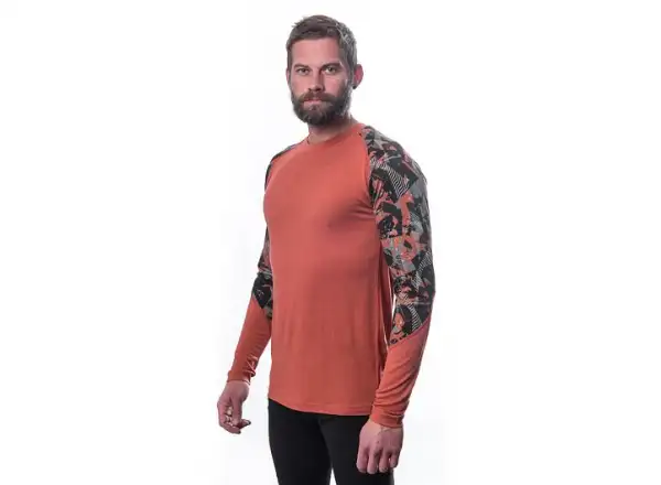 Sensor Merino Impress pánske tričko dlhý rukáv Terracotta/Rush