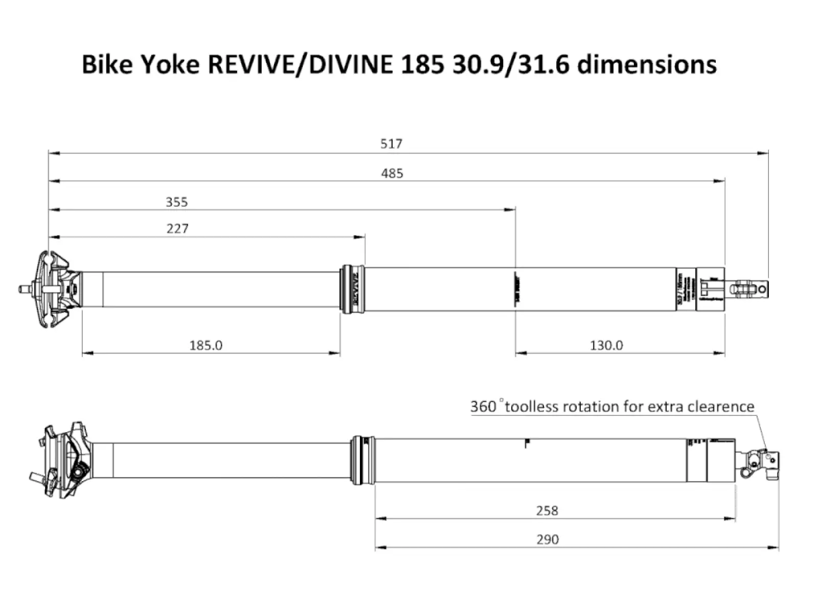 BikeYoke Revive 2.0 teleskopická sedlovka 185 mm/31,6 mm/485 mm