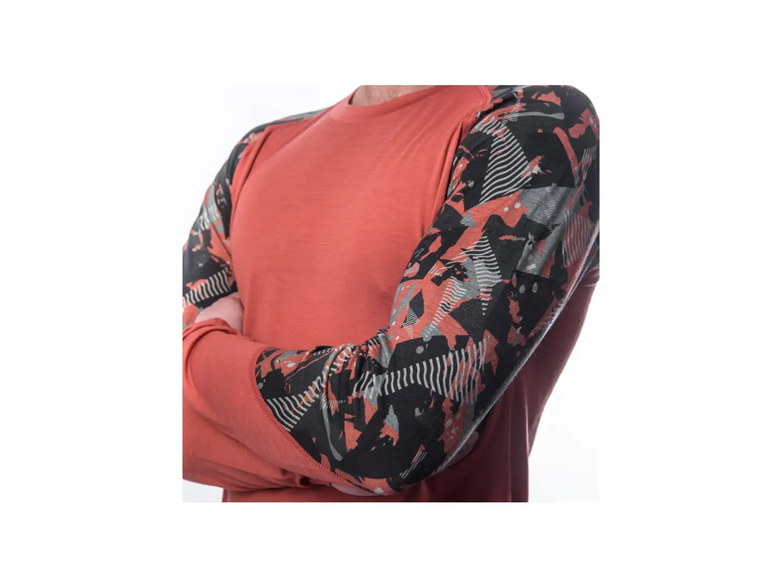 Sensor Merino Impress pánske tričko dlhý rukáv Terracotta/Rush