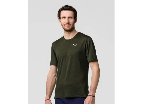 Salewa Eagle Minilogo Alpine Merino pánske tričko krátky rukáv Olive Green