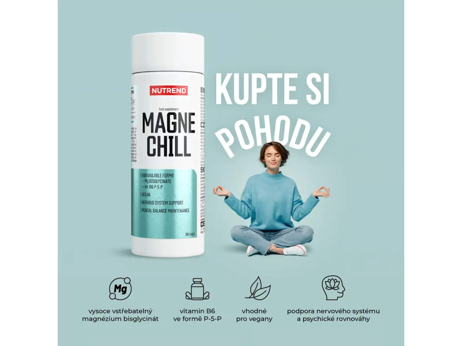 Nutrend Magnechill horčík bisglycinát s vitamínom B6 90 kapsúl