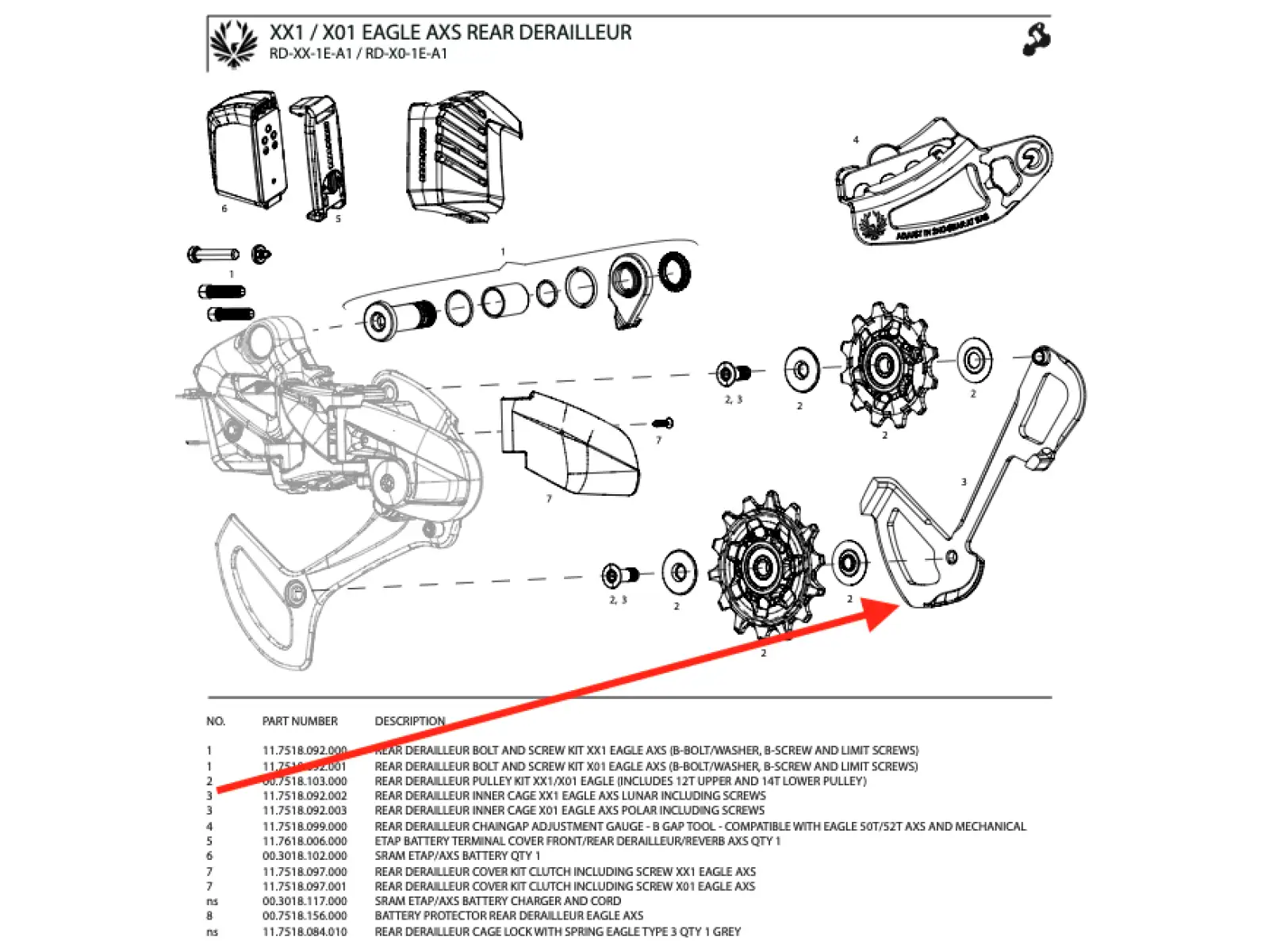 Sram Inner Cage XX1 Eagle AXS vnútorné vodidlo prehadzovačky lunar