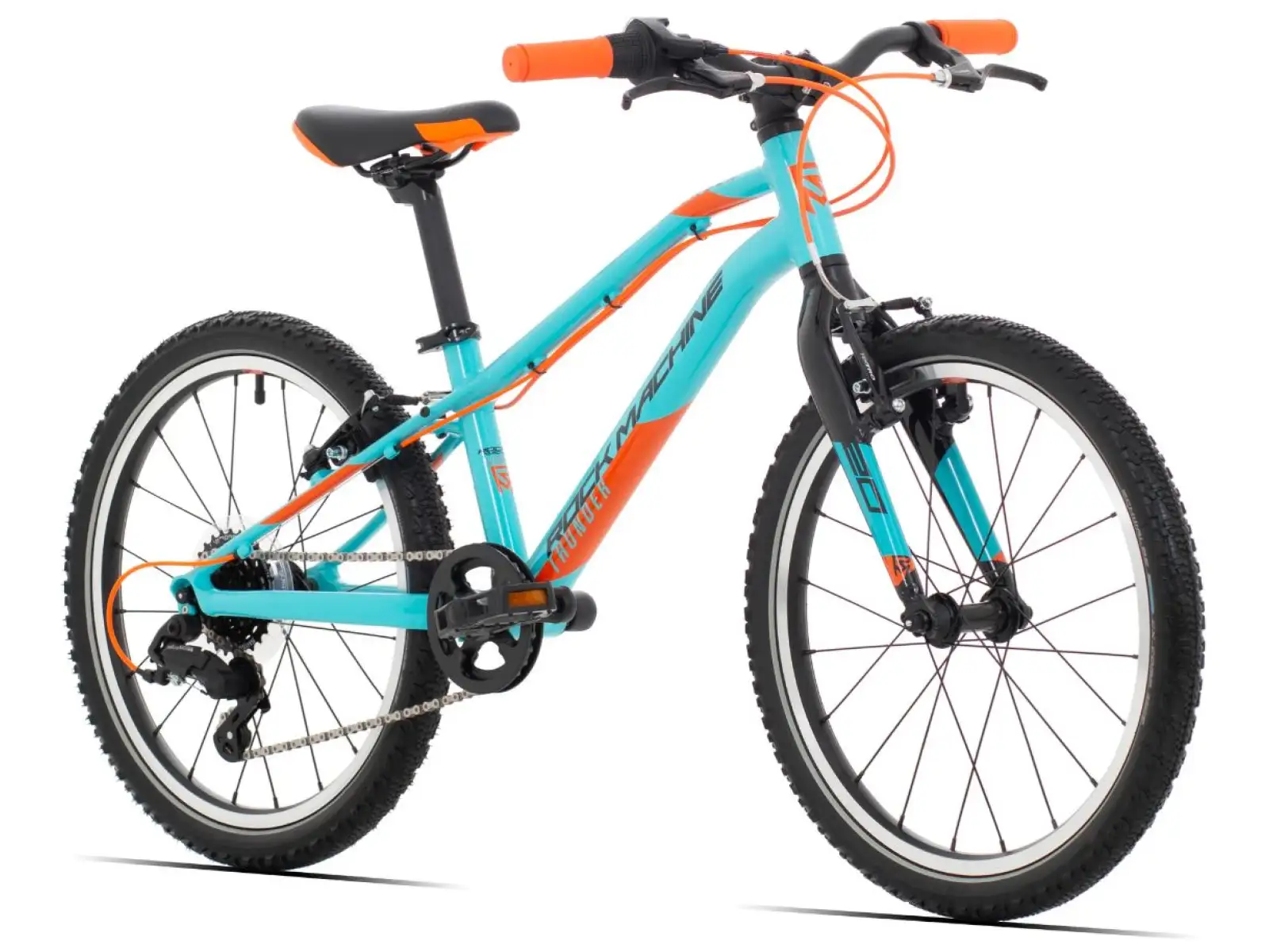Rock Machine Thunder 20 Gloss Neon Cyan/Black/Orange detský bicykel