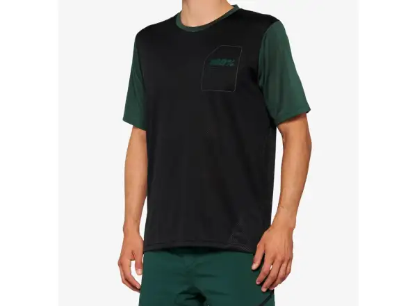 100% Ridecamp pánsky dres s krátkym rukávom Black/Forest Green