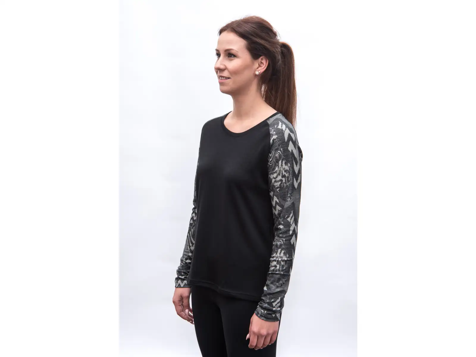 Sensor Merino Blend Impress dámske tričko dlhý rukáv čierna/zebra