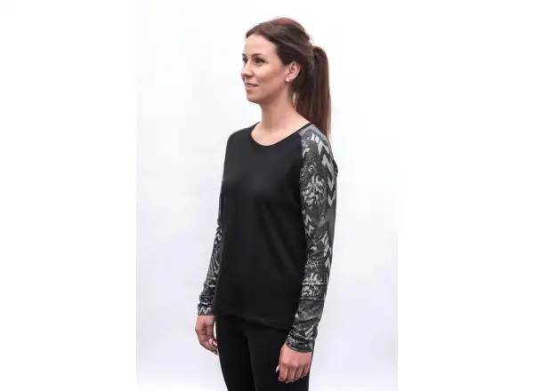 Sensor Merino Blend Impress dámske tričko dlhý rukáv čierna/zebra