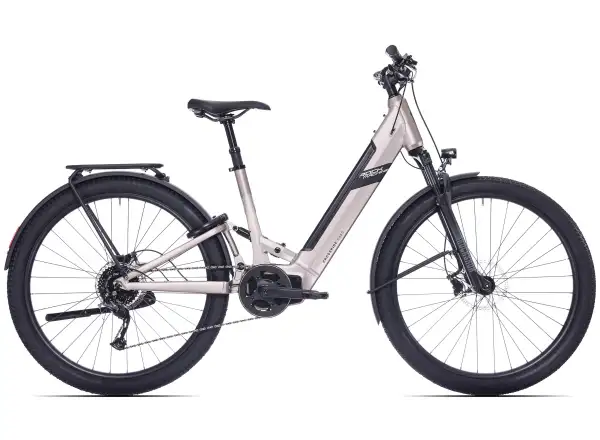 Rock Machine Crossride e450 FS nízkonavstupové celoodpružené elektrobicykel Sand Grey/Black