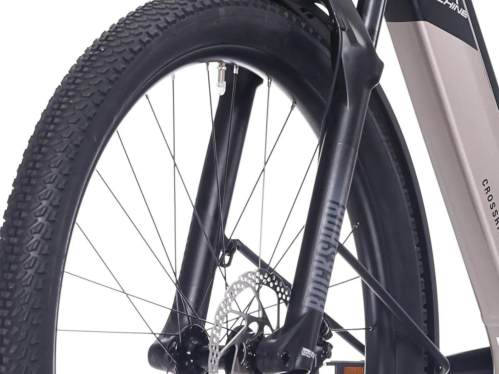Rock Machine Crossride e450 FS nízkonavstupové celoodpružené elektrobicykel Sand Grey/Black