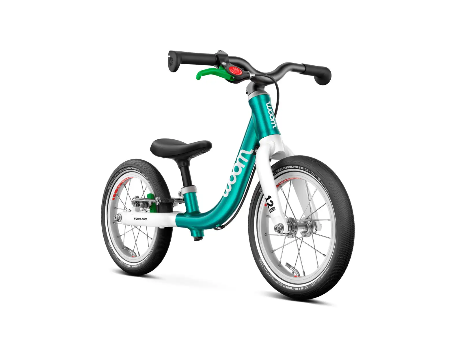 Woom GO 1 Metallic Turquoise 12 detské odrážadlo