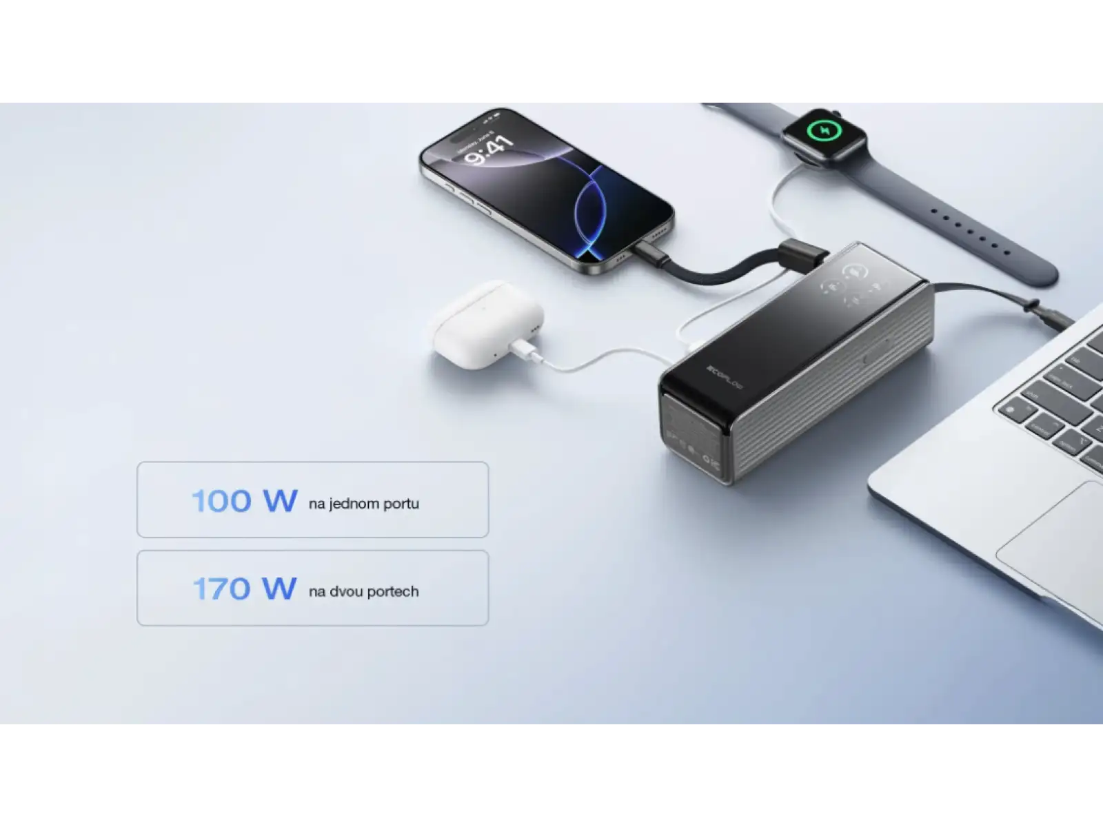 EcoFlow RAPID Power Banka (25000mAh,170W) 2x100W zabudovaný USB-C kábel - strieborná