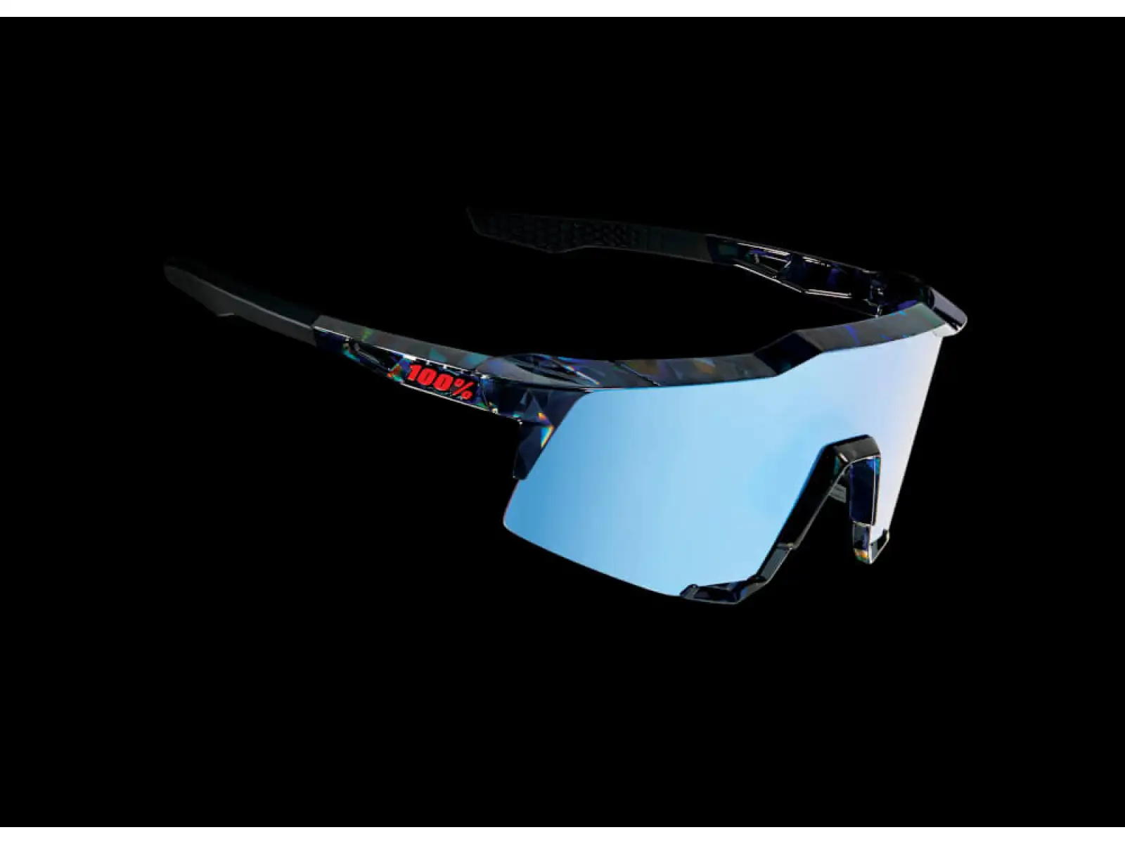 100% SPEEDCRAFT cyklistické okuliare Black Holographic/Hiper blue Multilayer Mirror Lens