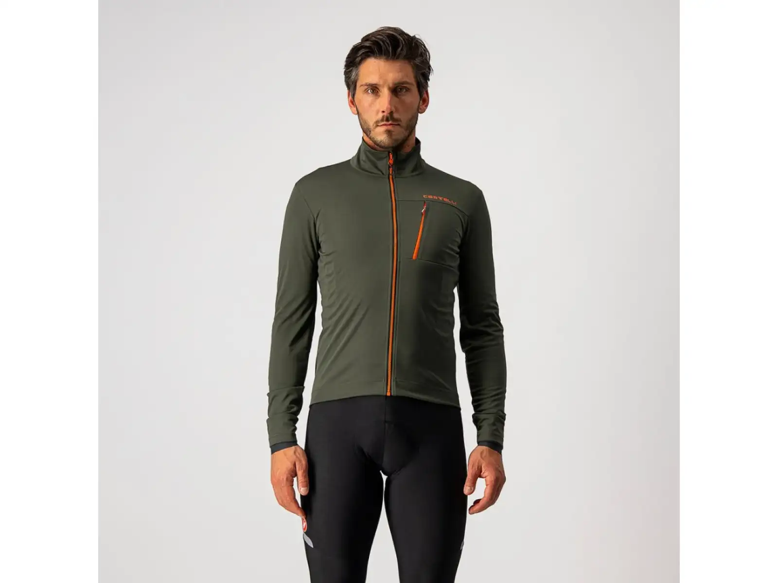Castelli Go pánska bunda military green/fiery red