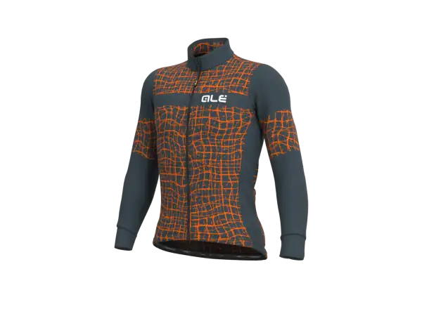 Alé Solid Wall pánsky cyklistický dres s dlhým rukávom sivý/oranžový