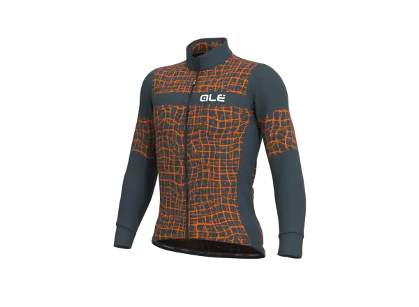 Alé Solid Wall pánsky cyklistický dres dlhý rukáv šedá/oranžová