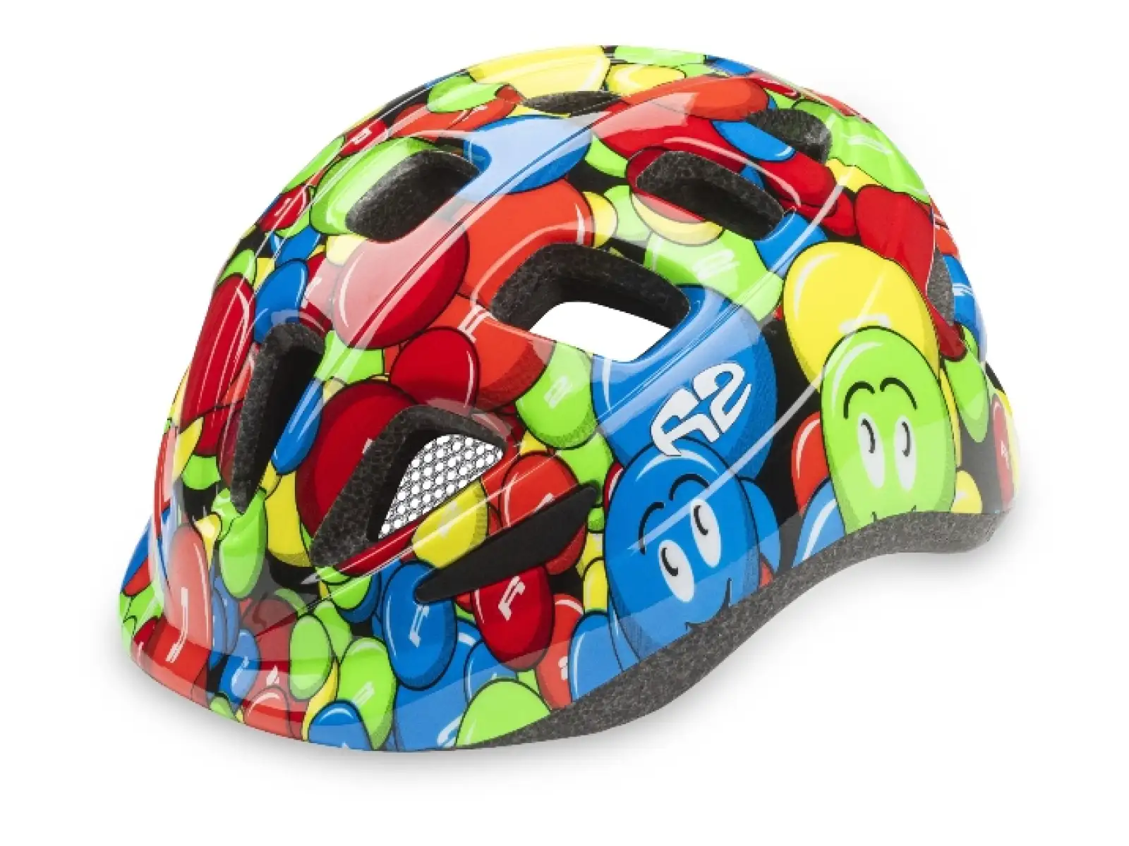 R2 Bunny detská cyklistická prilba neon zelená/modrá/červená