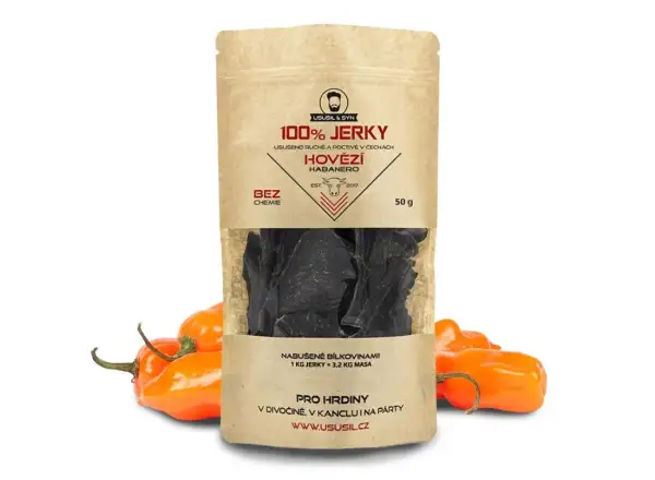 Usušené ​​& syn 100% JERKY Hovädzie Habanero 50 g