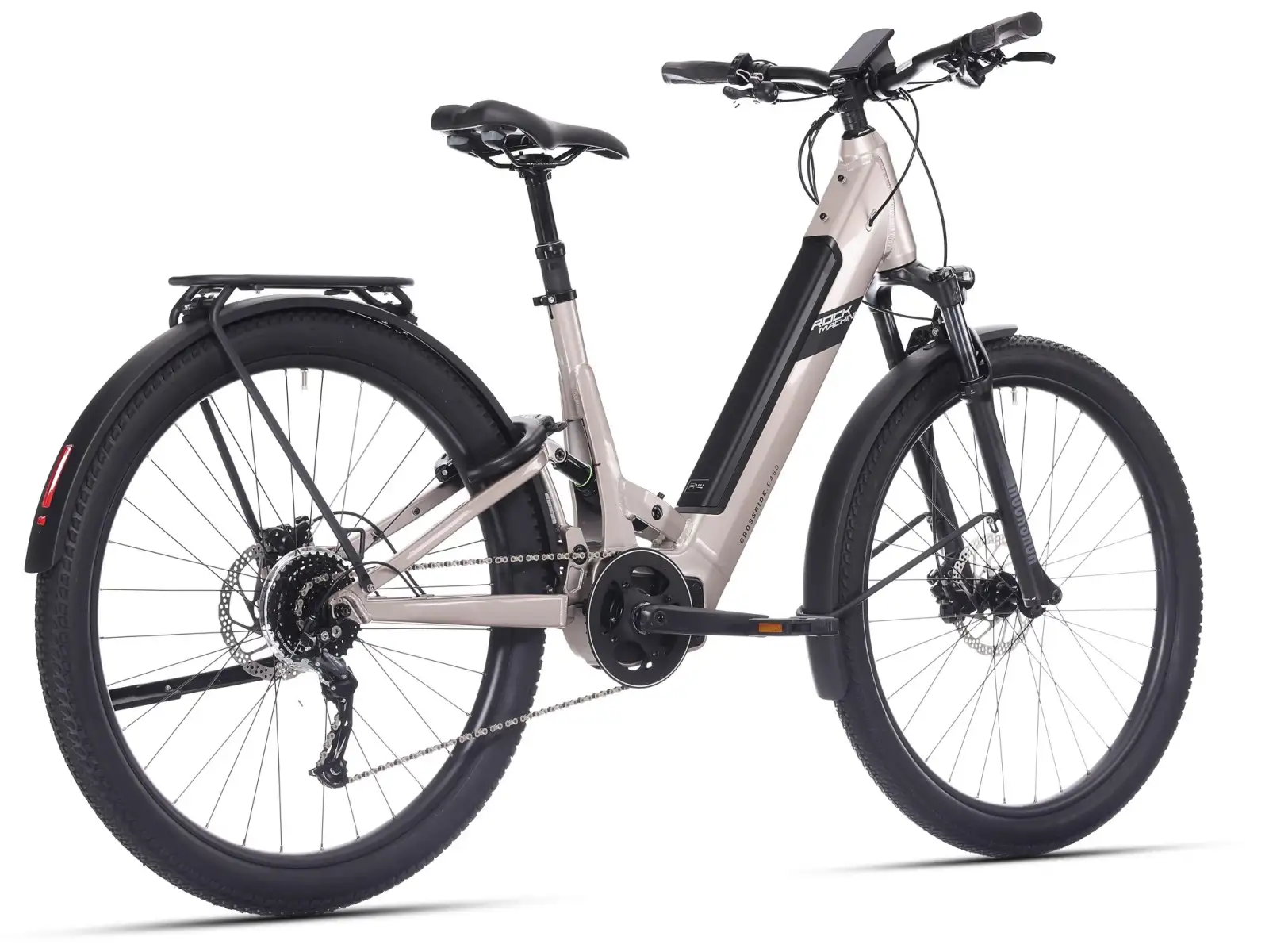 Rock Machine Crossride e450 FS nízkonavstupové celoodpružené elektrobicykel Sand Grey/Black