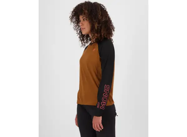 Mons Royale Tarn Merino dámske tričko dlhý rukáv Caramel / Black