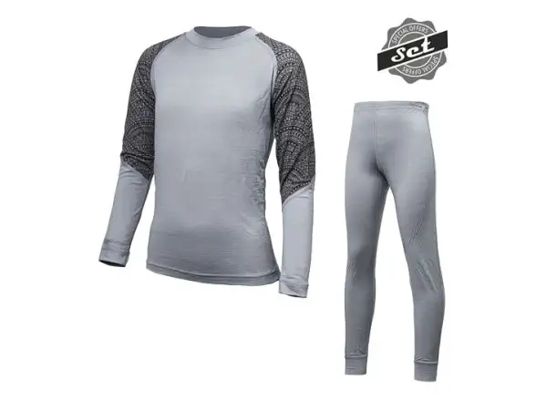 Sensor Merino Impress Set detské tričko s dlhým rukávom + nohavice šedá/Maori
