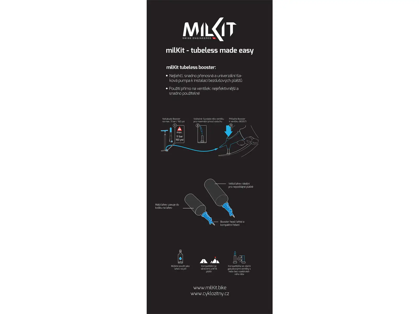 milKit booster 2v1 tlaková pumpa 0,75 l čierna